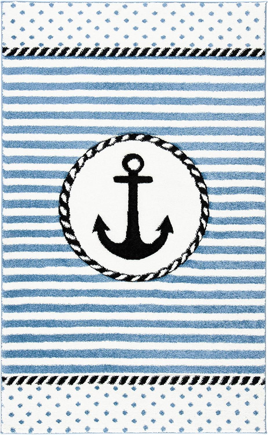image:imageSAFAVIEH Carousel Kids Collection Accent Rug 4 x 6 Ivory amp Navy NonShedding amp Easy Care Ideal for High Traffic Areas for Boys amp Girls in Playroom Nursery Bedroom CRK124AIvoryNavy