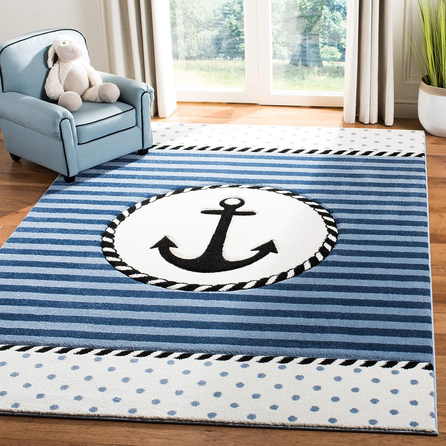 image:imageSAFAVIEH Carousel Kids Collection Accent Rug 4 x 6 Ivory amp Navy NonShedding amp Easy Care Ideal for High Traffic Areas for Boys amp Girls in Playroom Nursery Bedroom CRK124ANavyIvory