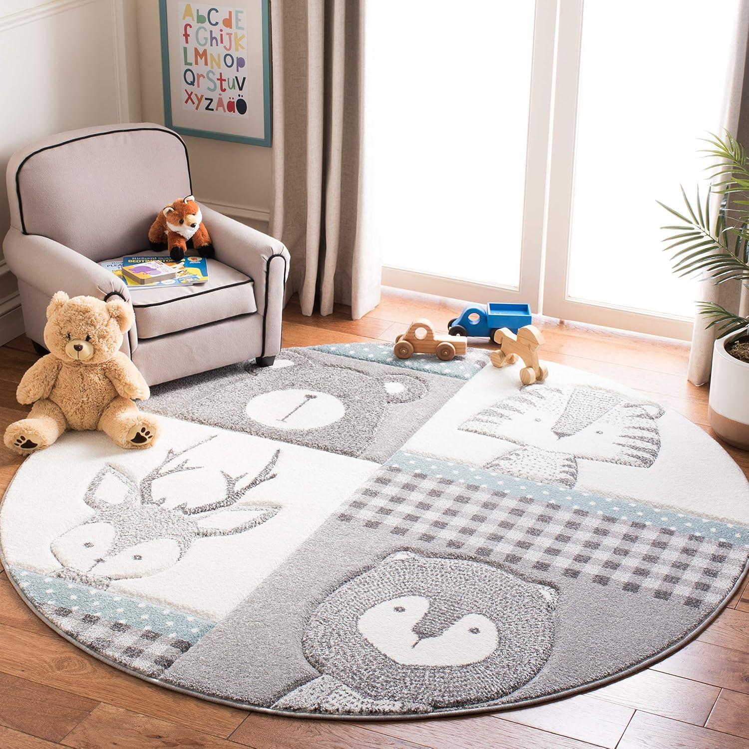 image:imageSAFAVIEH Carousel Kids Collection Area Rug 53 x 76 Grey amp Ivory Animal Design NonShedding amp Easy Care Ideal for High Traffic Areas for Boys amp Girls in Playroom Nursery Bedroom CRK188BGreyIvory