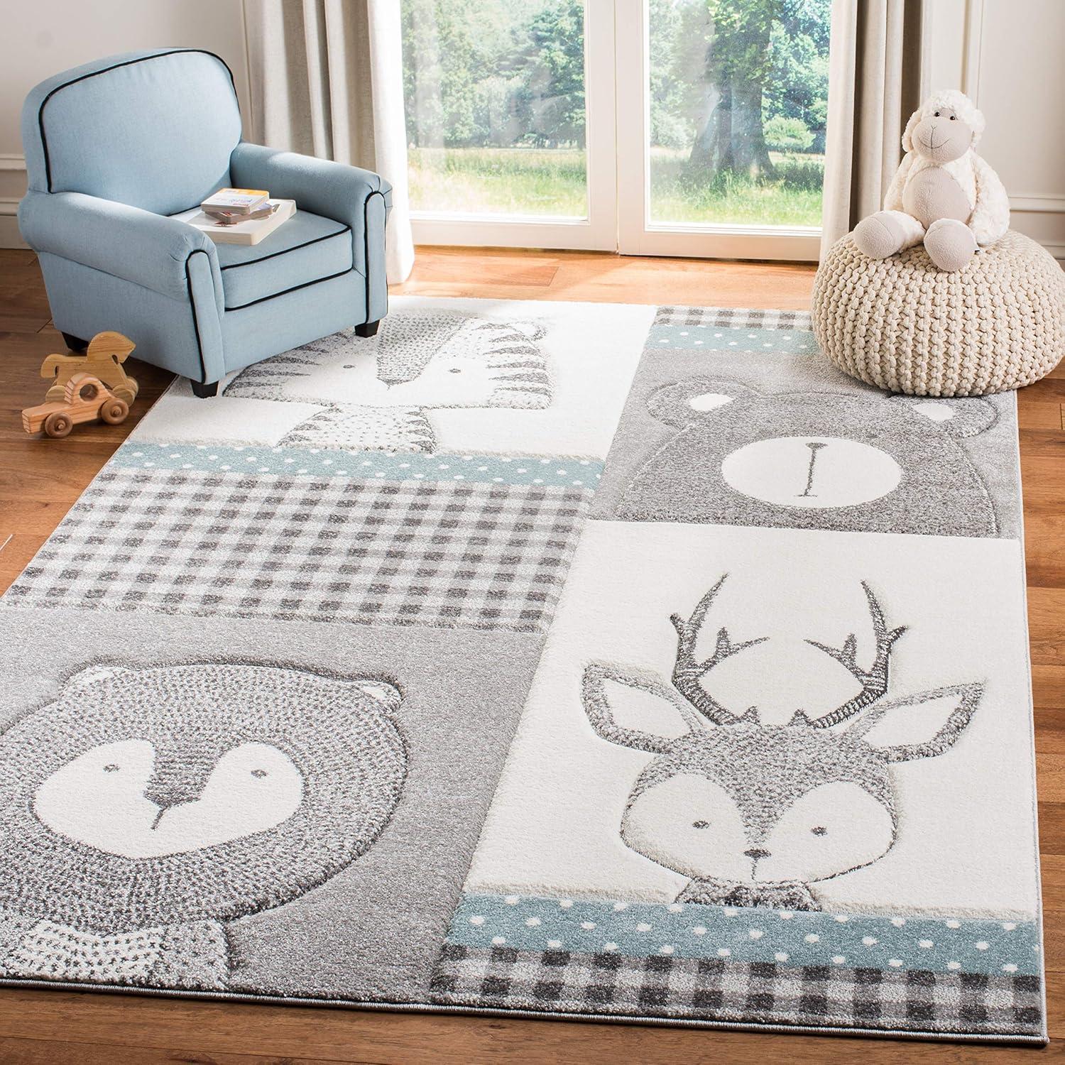image:imageSAFAVIEH Carousel Kids Collection Area Rug 53 x 76 Grey amp Ivory Animal Design NonShedding amp Easy Care Ideal for High Traffic Areas for Boys amp Girls in Playroom Nursery Bedroom CRK188BGreyIvory