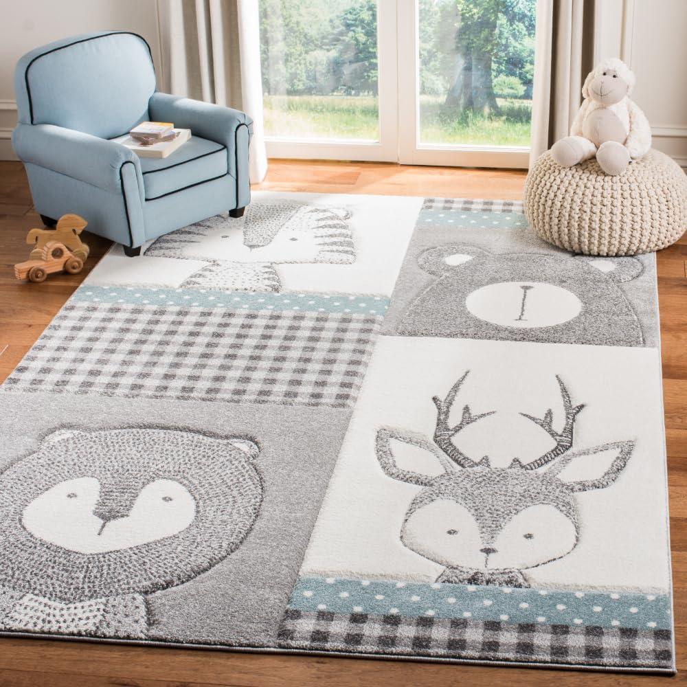 image:imageSAFAVIEH Carousel Kids Collection Area Rug 53 x 76 Grey amp Ivory Animal Design NonShedding amp Easy Care Ideal for High Traffic Areas for Boys amp Girls in Playroom Nursery Bedroom CRK188BGreyIvory