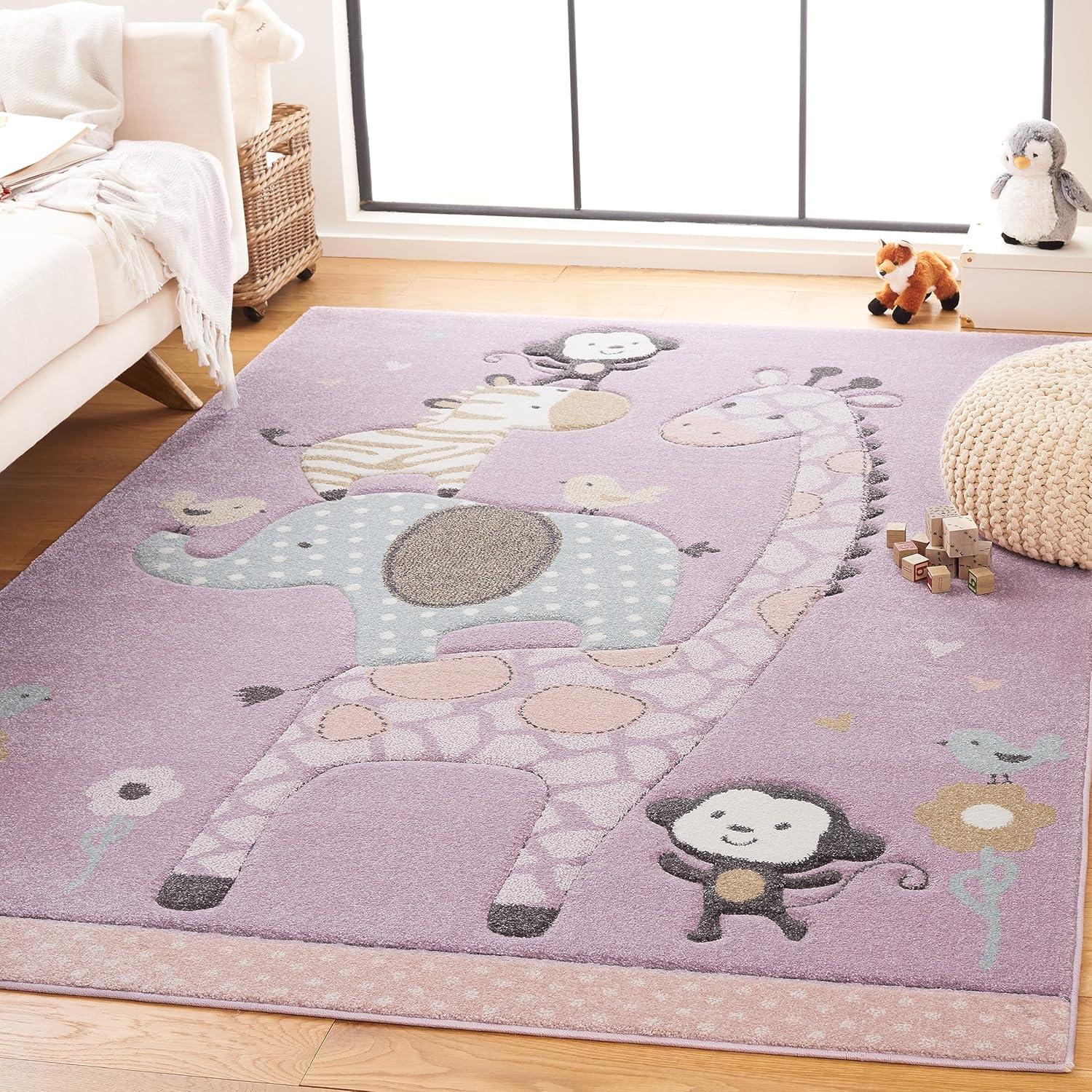 image:imageSAFAVIEH Carousel Kids Collection Area Rug 53 x 76 Ivory Animal Design NonShedding amp Easy Care Ideal for High Traffic Areas for Boys amp Girls in Playroom Nursery Bedroom CRK120APurple