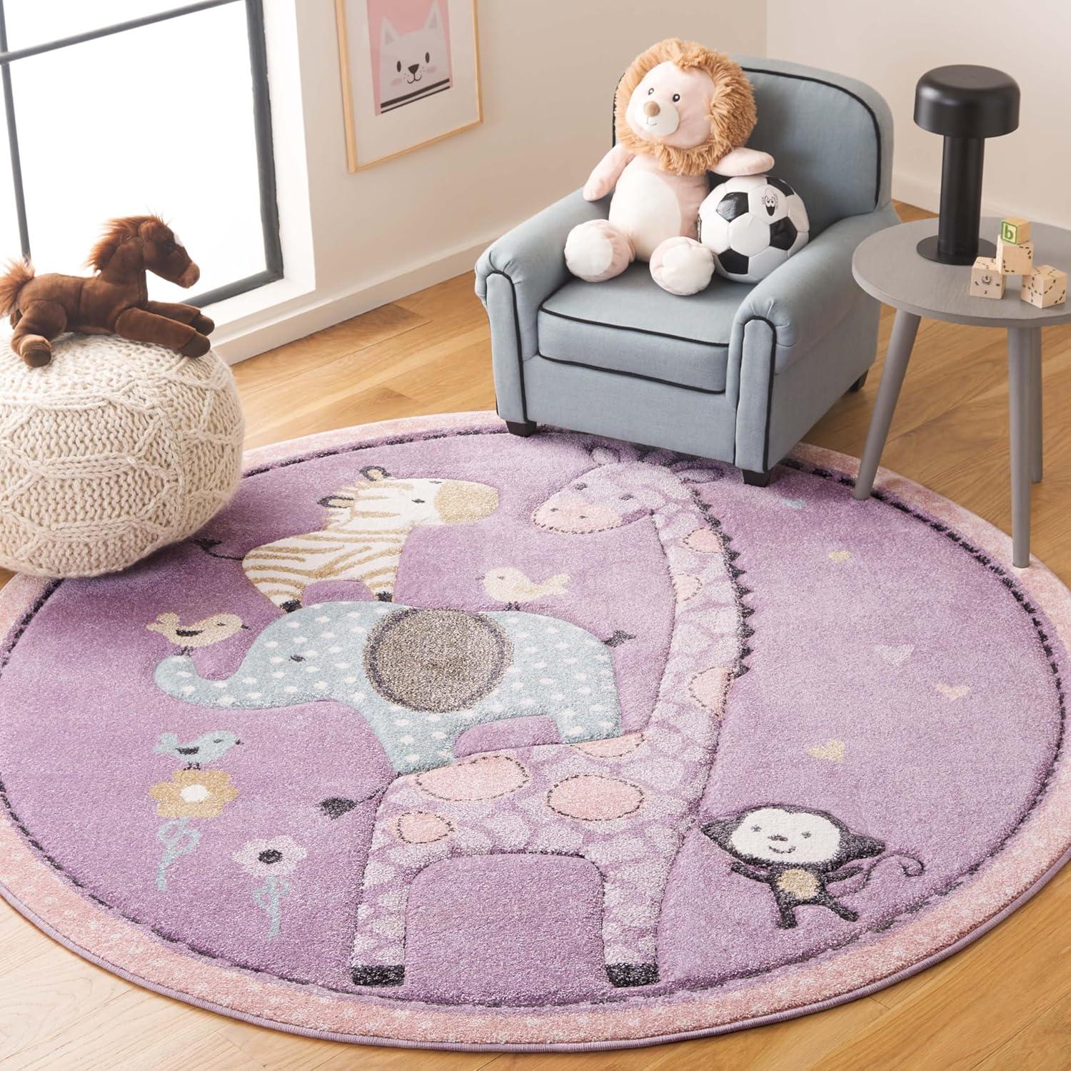 image:imageSAFAVIEH Carousel Kids Collection Area Rug 53 x 76 Ivory Animal Design NonShedding amp Easy Care Ideal for High Traffic Areas for Boys amp Girls in Playroom Nursery Bedroom CRK120APurple