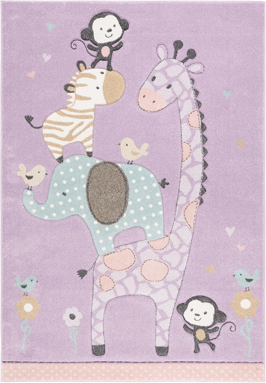 image:imageSAFAVIEH Carousel Kids Collection Area Rug 53 x 76 Ivory Animal Design NonShedding amp Easy Care Ideal for High Traffic Areas for Boys amp Girls in Playroom Nursery Bedroom CRK120APurple