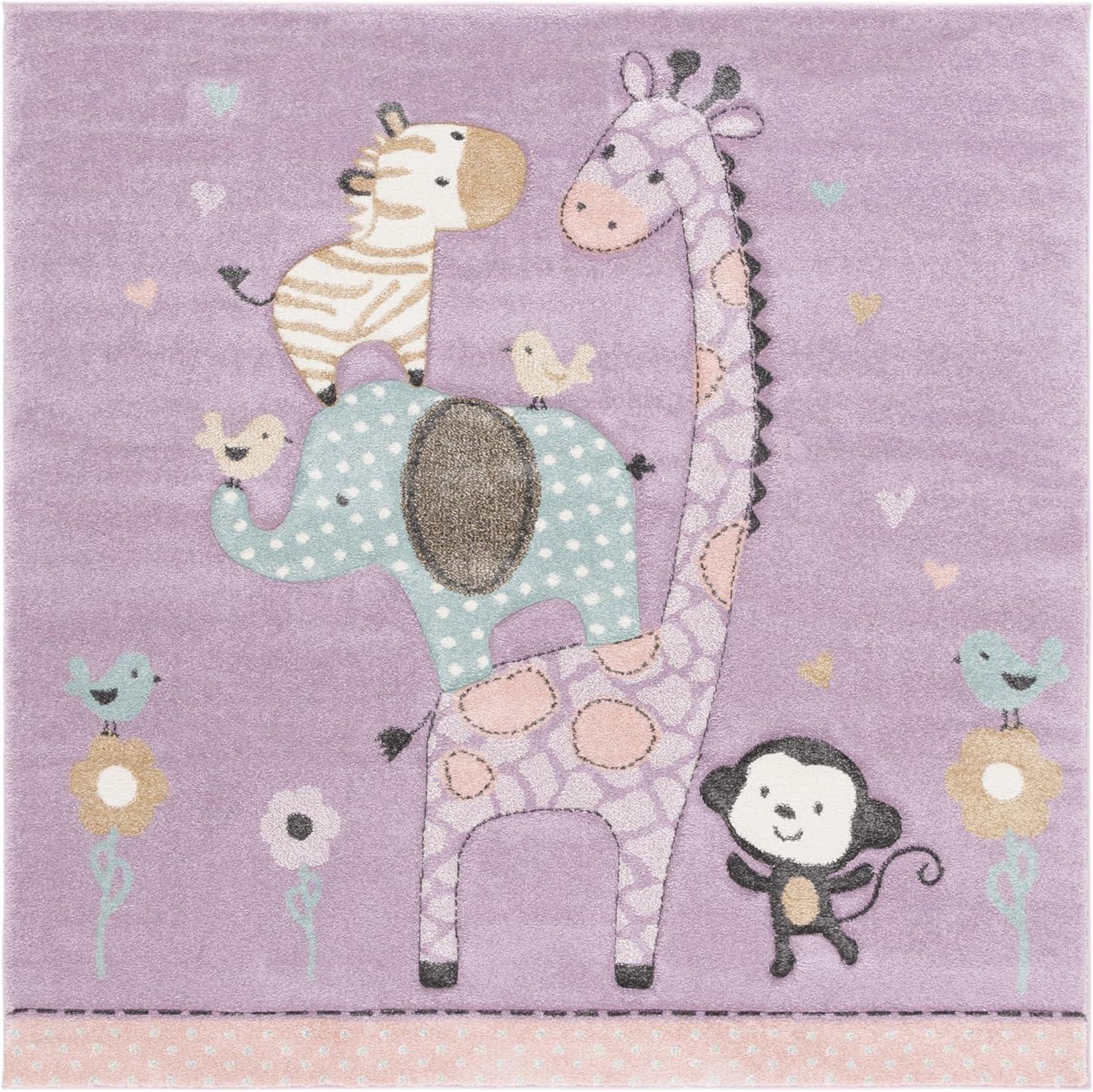 image:imageSAFAVIEH Carousel Kids Collection Area Rug 53 x 76 Ivory Animal Design NonShedding amp Easy Care Ideal for High Traffic Areas for Boys amp Girls in Playroom Nursery Bedroom CRK120APurple