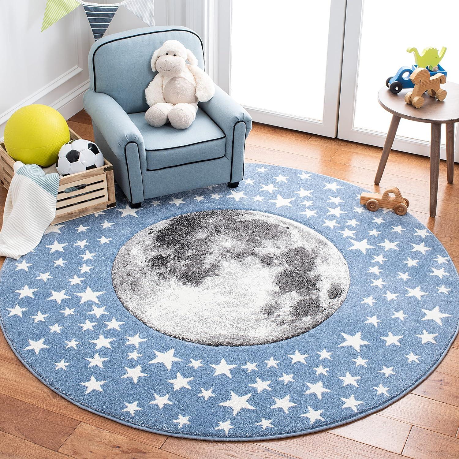 image:imageSAFAVIEH Carousel Kids Collection Area Rug 53 x 76 Light Grey amp White NonShedding amp Easy Care Ideal for High Traffic Areas for Boys amp Girls in Playroom Nursery Bedroom CRK135FLight BlueGrey