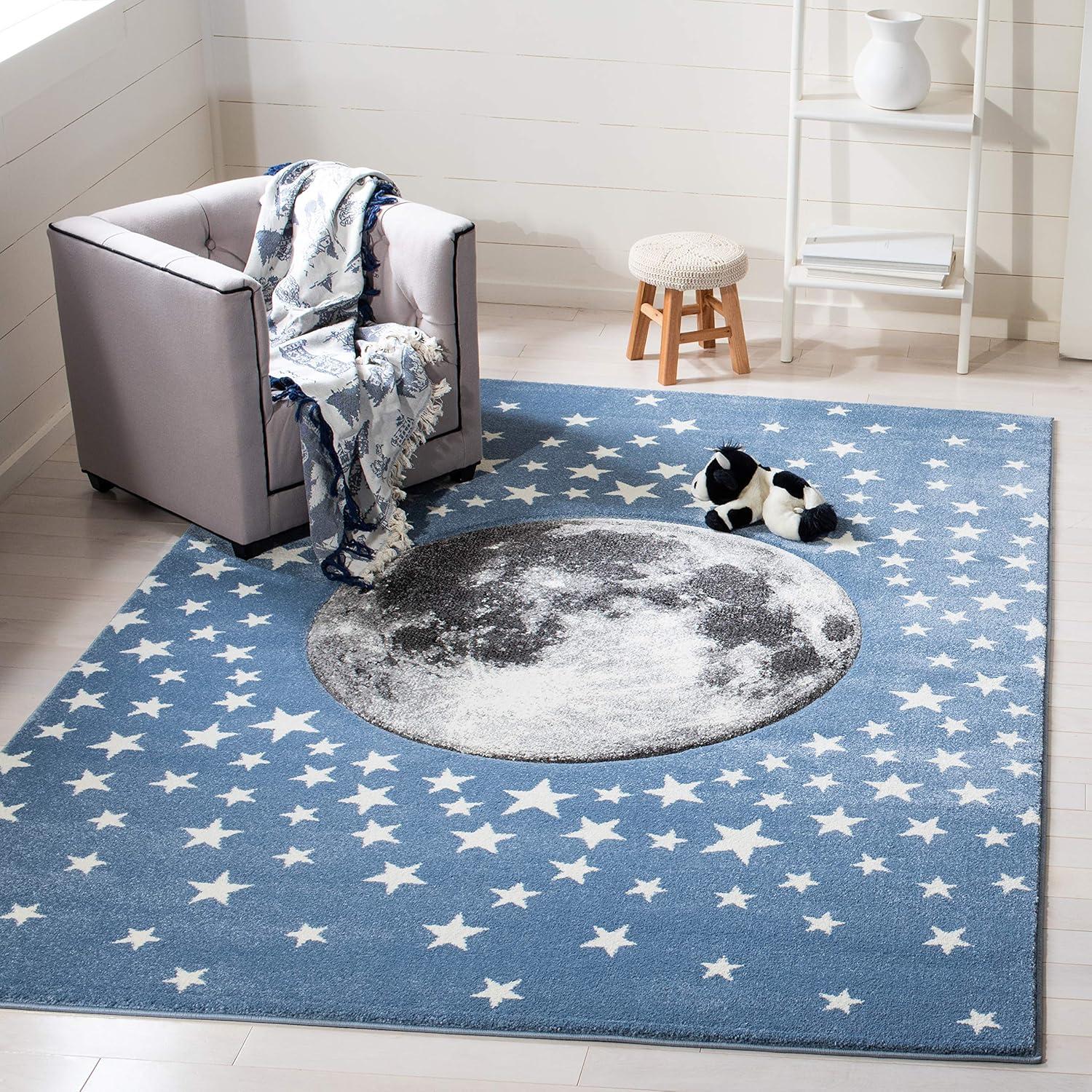 image:imageSAFAVIEH Carousel Kids Collection Area Rug 53 x 76 Light Grey amp White NonShedding amp Easy Care Ideal for High Traffic Areas for Boys amp Girls in Playroom Nursery Bedroom CRK135FLight BlueGrey