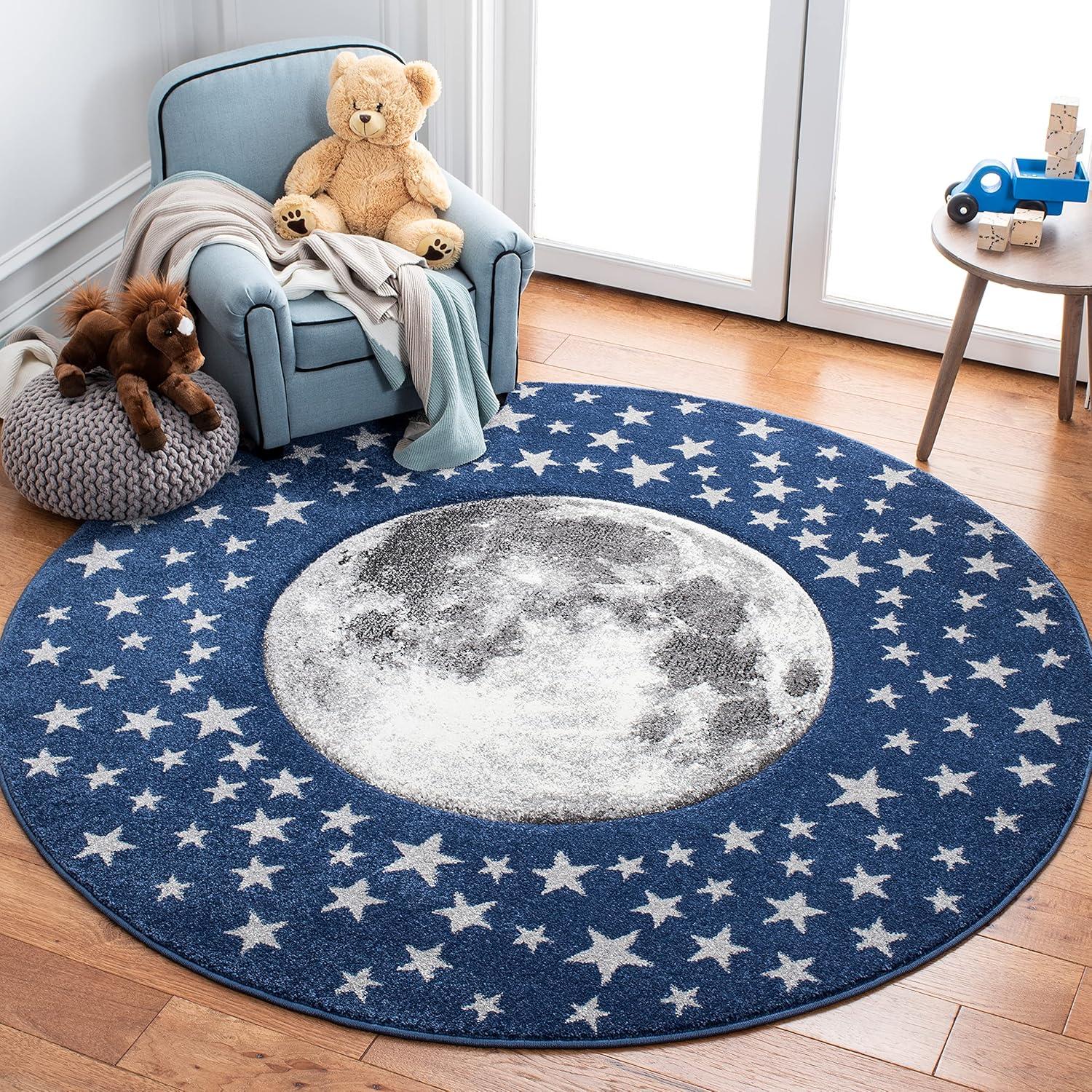 image:imageSAFAVIEH Carousel Kids Collection Area Rug 53 x 76 Light Grey amp White NonShedding amp Easy Care Ideal for High Traffic Areas for Boys amp Girls in Playroom Nursery Bedroom CRK135FNavyGrey