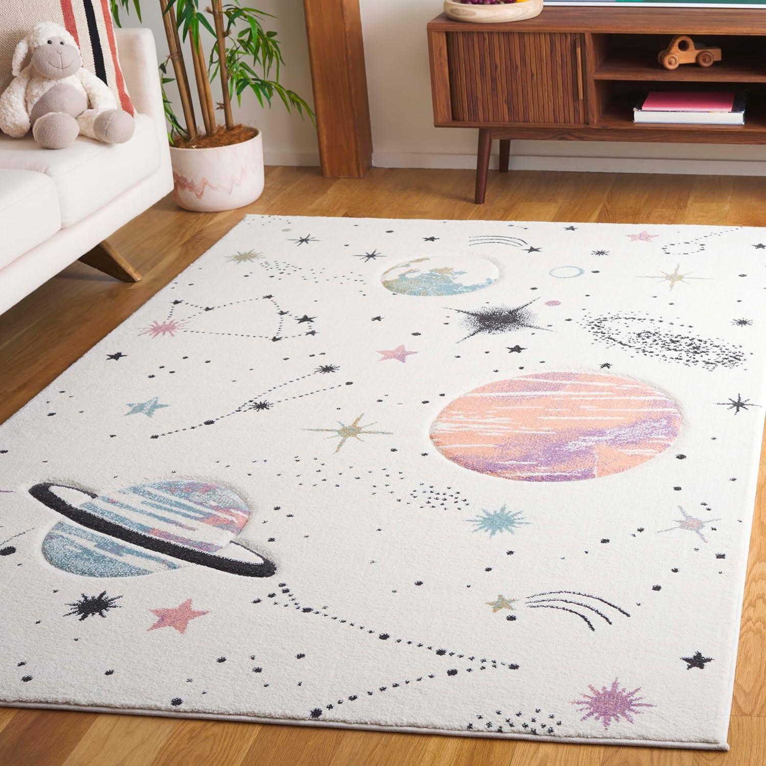 image:imageSAFAVIEH Carousel Kids Collection Area Rug 67 Square Dark Blue amp Light Blue NonShedding amp Easy Care Ideal for High Traffic Areas for Boys amp Girls in Playroom Nursery Bedroom CRK122MIvoryOrange