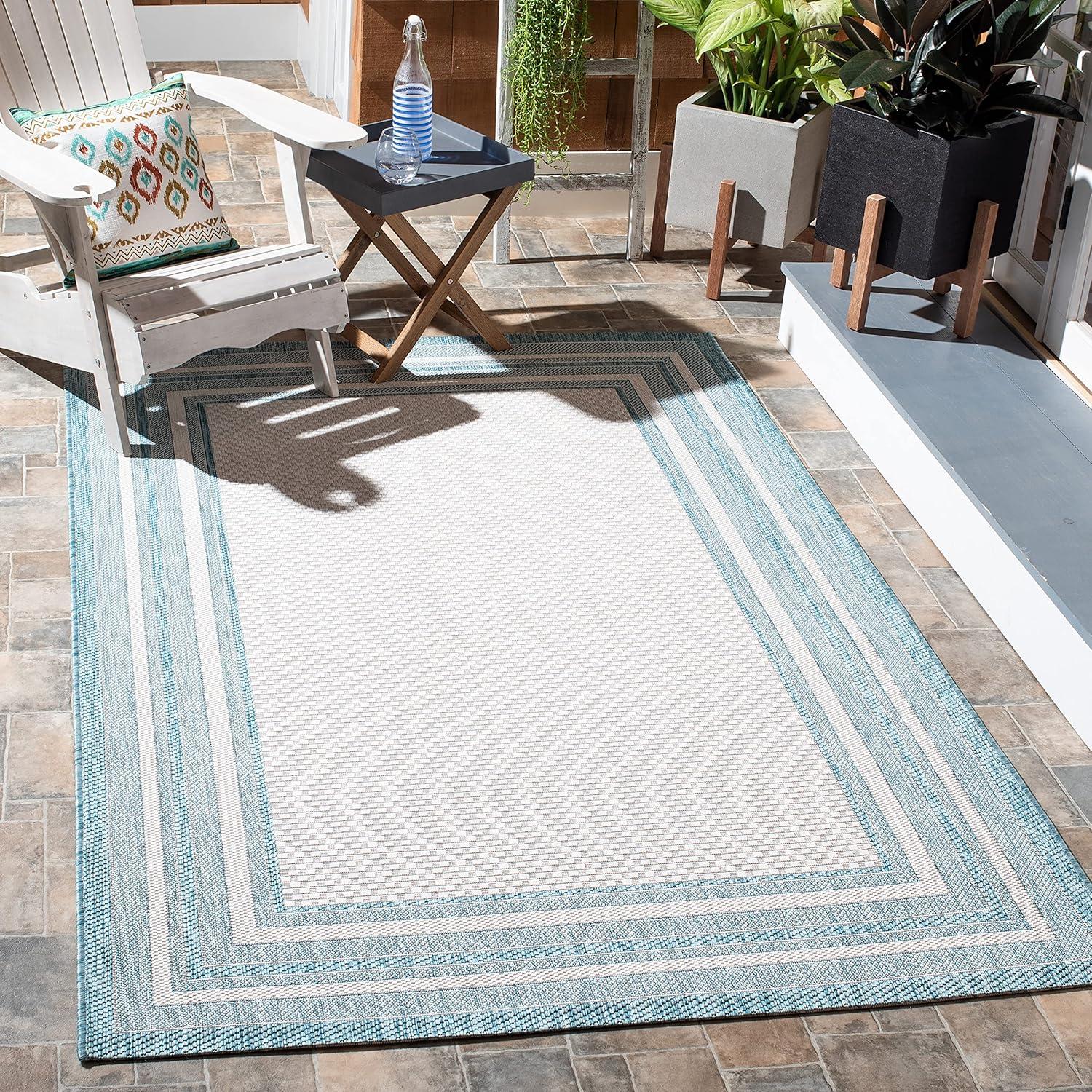 image:imageSAFAVIEH Courtyard Collection 8 x 10 Natural Black CY8475 Indoor Outdoor Patio Backyard Mudroom Area RugIvoryAqua