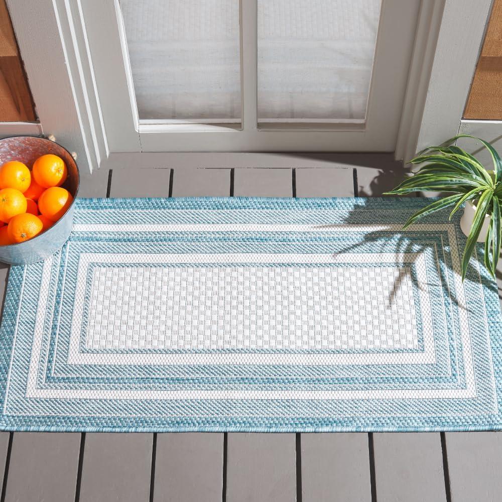 image:imageSAFAVIEH Courtyard Collection 8 x 10 Natural Black CY8475 Indoor Outdoor Patio Backyard Mudroom Area RugIvoryAqua