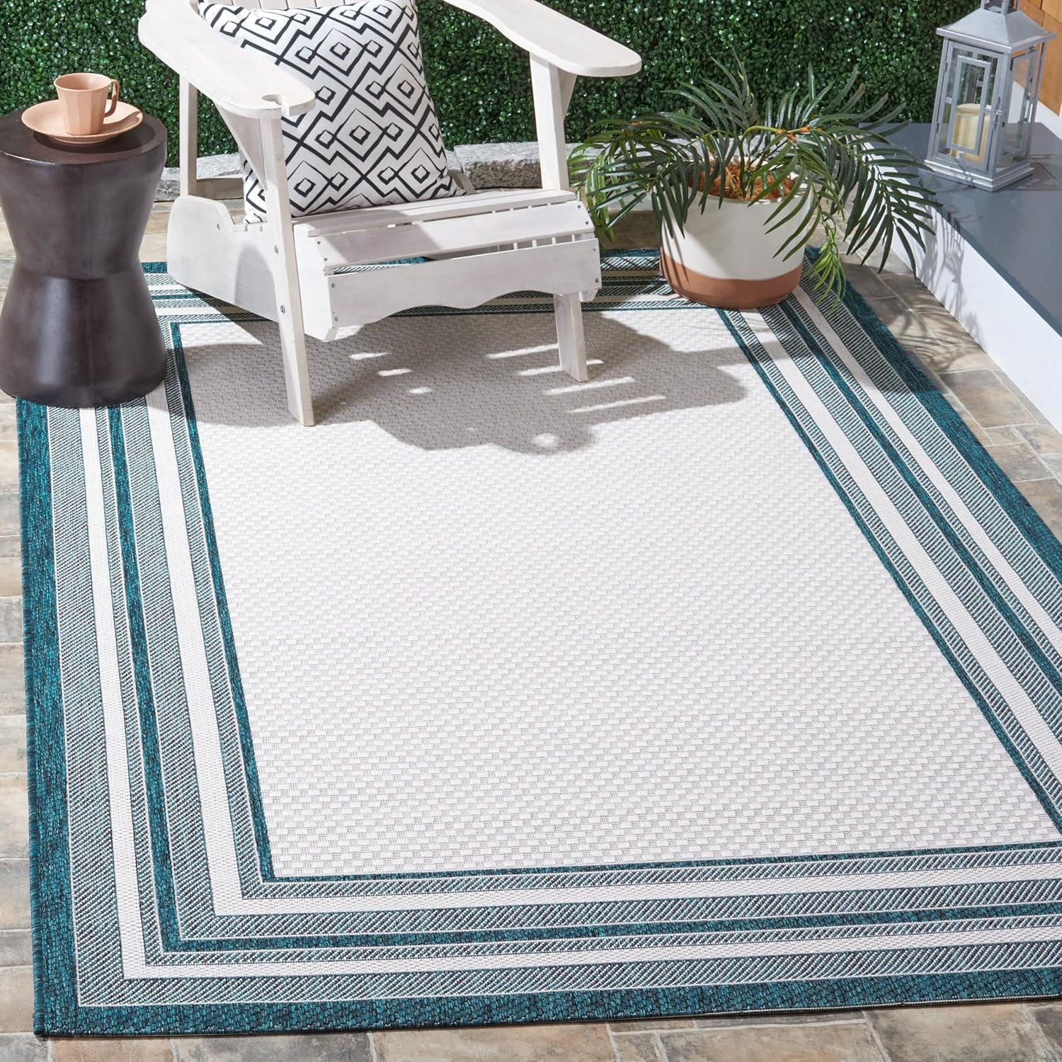image:imageSAFAVIEH Courtyard Collection 8 x 10 Natural Black CY8475 Indoor Outdoor Patio Backyard Mudroom Area RugIvoryTeal