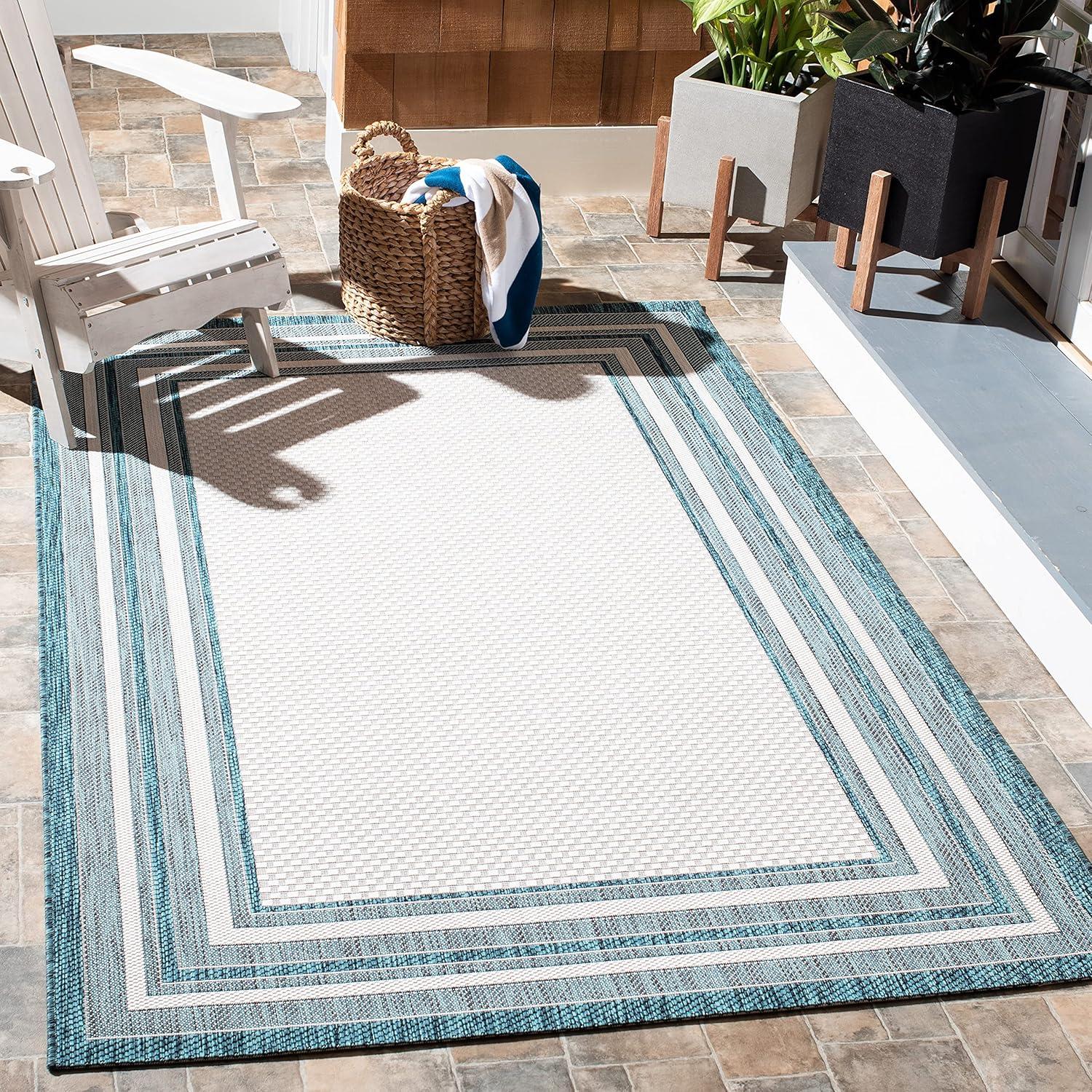 image:imageSAFAVIEH Courtyard Collection 8 x 10 Natural Black CY8475 Indoor Outdoor Patio Backyard Mudroom Area RugIvoryTeal