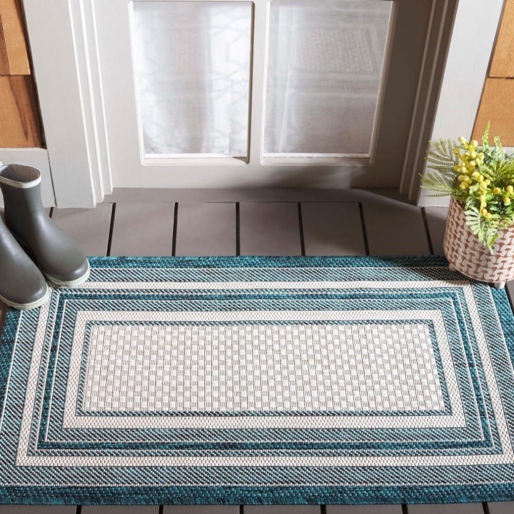image:imageSAFAVIEH Courtyard Collection 8 x 10 Natural Black CY8475 Indoor Outdoor Patio Backyard Mudroom Area RugIvoryTeal