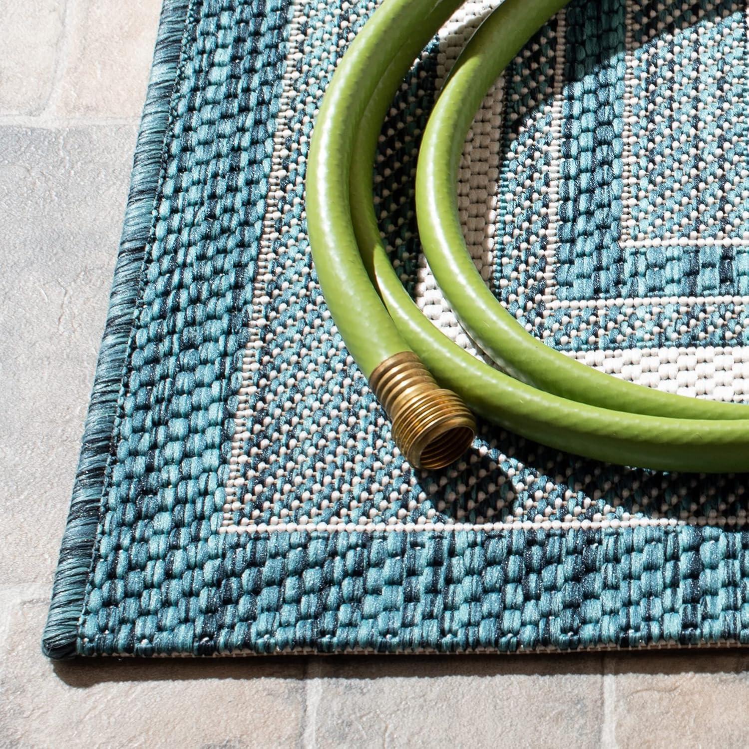 image:imageSAFAVIEH Courtyard Collection 8 x 10 Natural Black CY8475 Indoor Outdoor Patio Backyard Mudroom Area RugIvoryTeal
