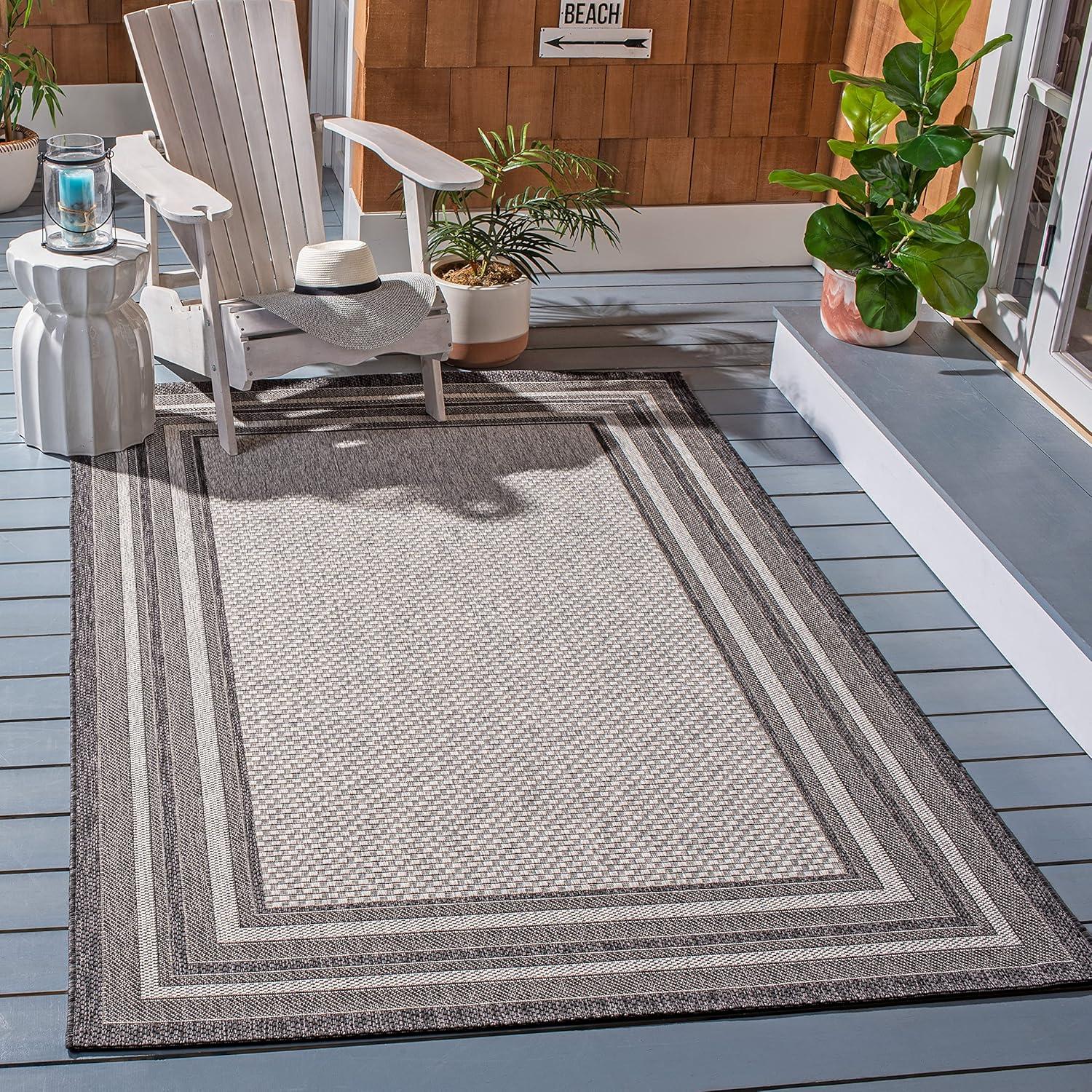 image:imageSAFAVIEH Courtyard Collection 8 x 10 Natural Black CY8475 Indoor Outdoor Patio Backyard Mudroom Area RugLight GreyBlack