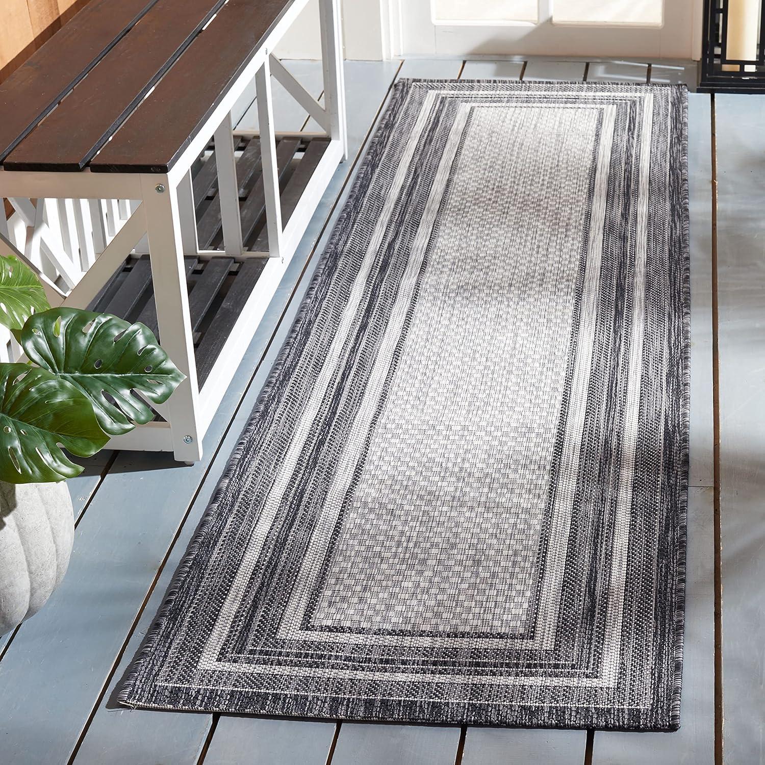 image:imageSAFAVIEH Courtyard Collection 8 x 10 Natural Black CY8475 Indoor Outdoor Patio Backyard Mudroom Area RugLight GreyBlack