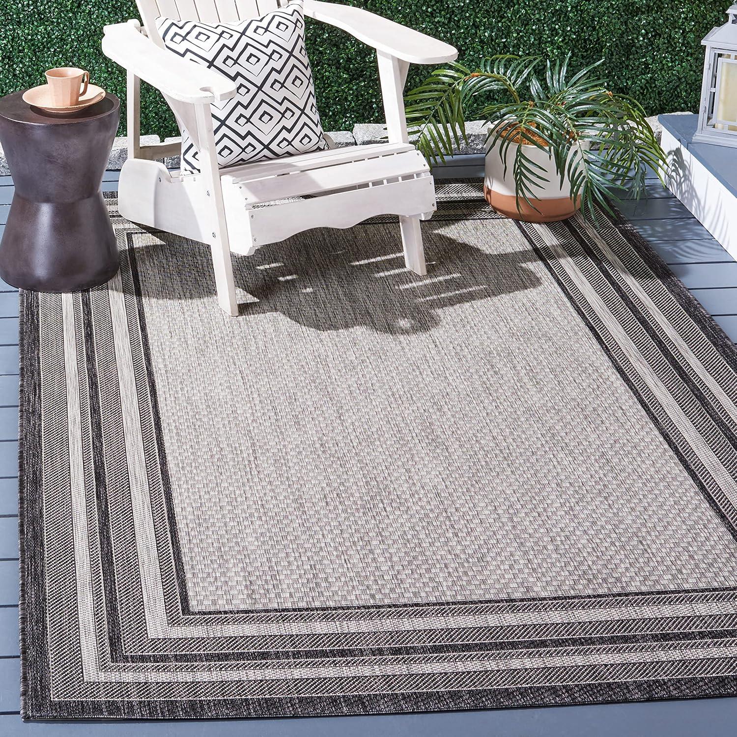 image:imageSAFAVIEH Courtyard Collection 8 x 10 Natural Black CY8475 Indoor Outdoor Patio Backyard Mudroom Area RugLight GreyBlack