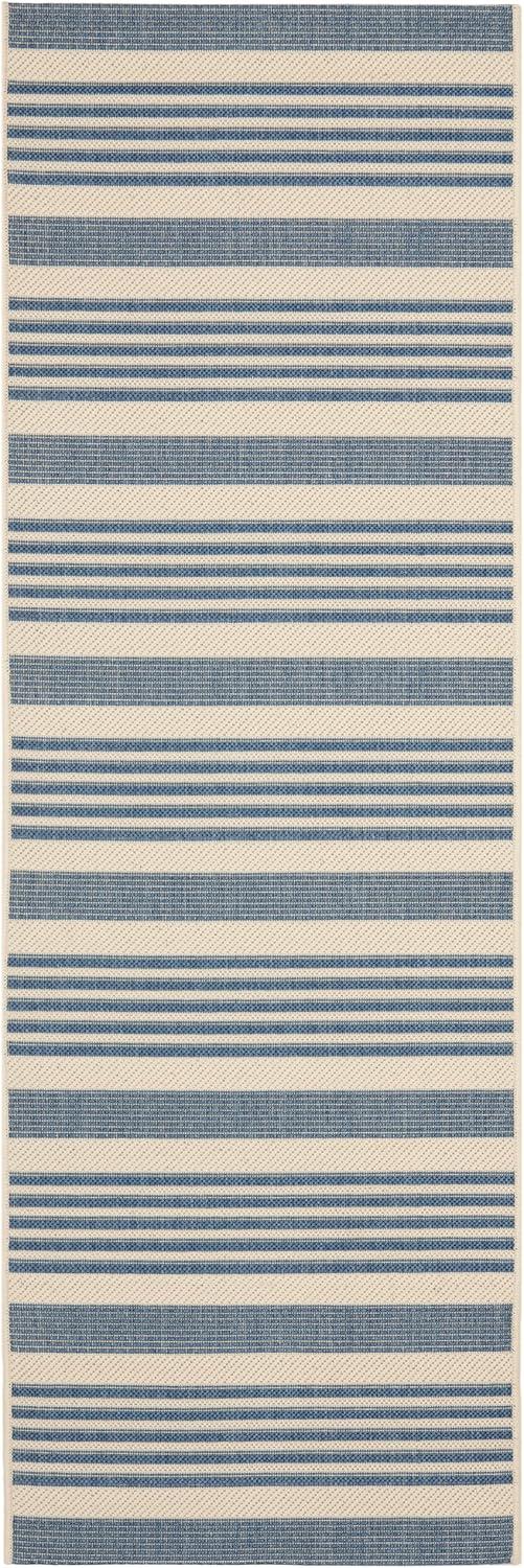 image:imageSAFAVIEH Courtyard Collection 8 x 11 BeigeSweet Pea CY6062 Stripe Indoor Outdoor Waterproof EasyCleaning Patio Backyard Mudroom AreaRugBeigeBlue