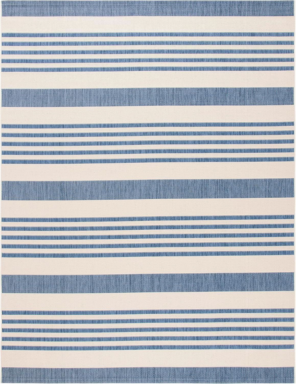 image:imageSAFAVIEH Courtyard Collection 8 x 11 BeigeSweet Pea CY6062 Stripe Indoor Outdoor Waterproof EasyCleaning Patio Backyard Mudroom AreaRugBeigeBlue