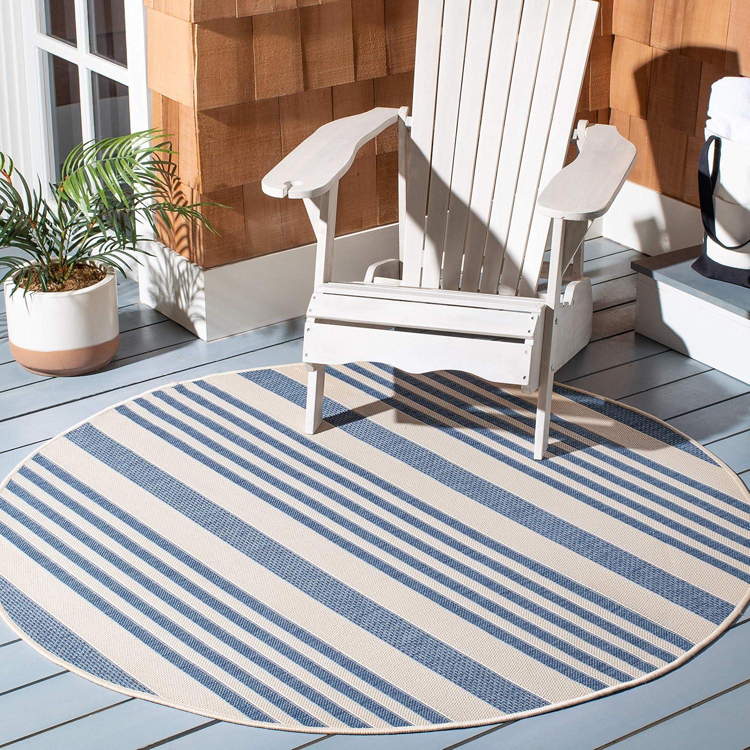 image:imageSAFAVIEH Courtyard Collection 8 x 11 BeigeSweet Pea CY6062 Stripe Indoor Outdoor Waterproof EasyCleaning Patio Backyard Mudroom AreaRugBeigeBlue