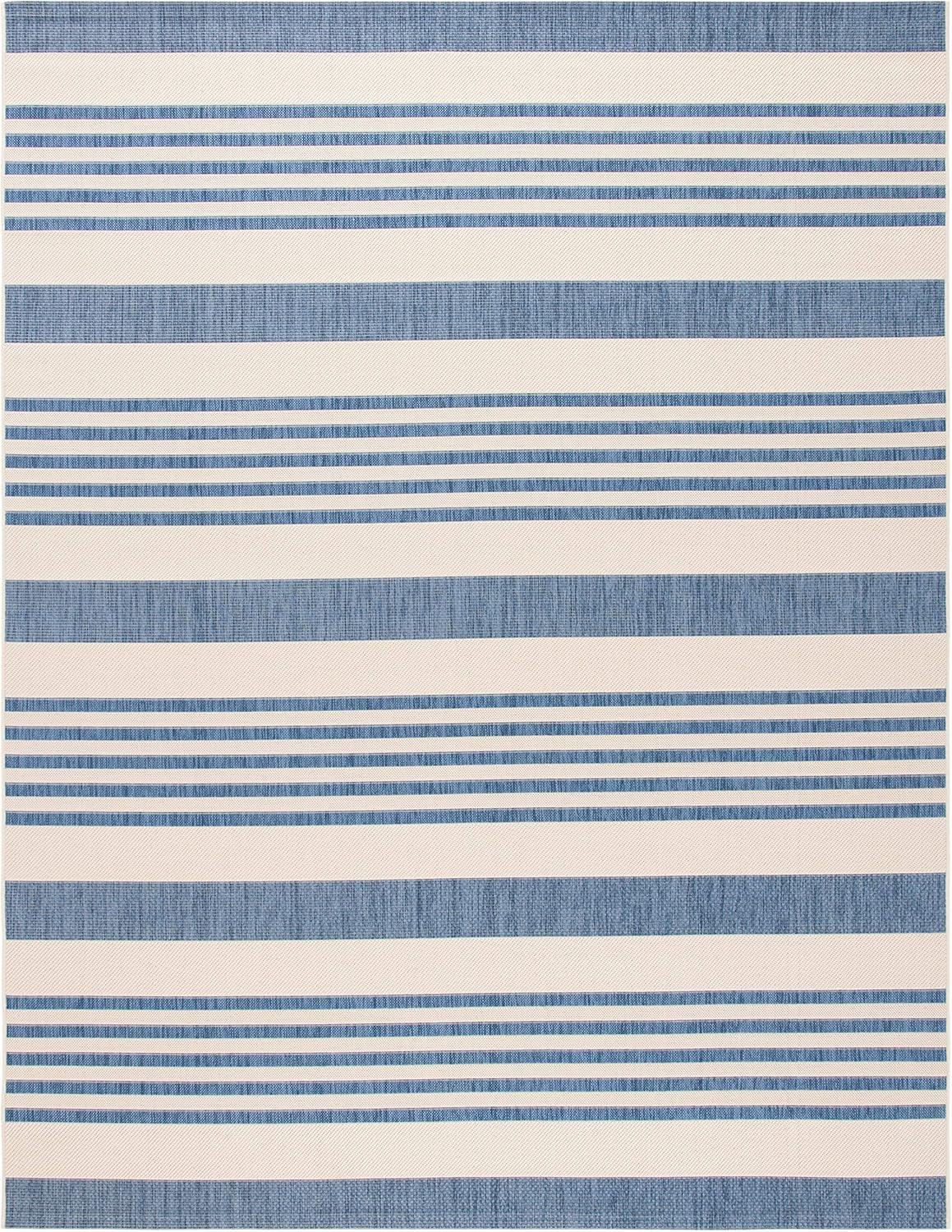 image:imageSAFAVIEH Courtyard Collection 8 x 11 BeigeSweet Pea CY6062 Stripe Indoor Outdoor Waterproof EasyCleaning Patio Backyard Mudroom AreaRugBeigeBlue