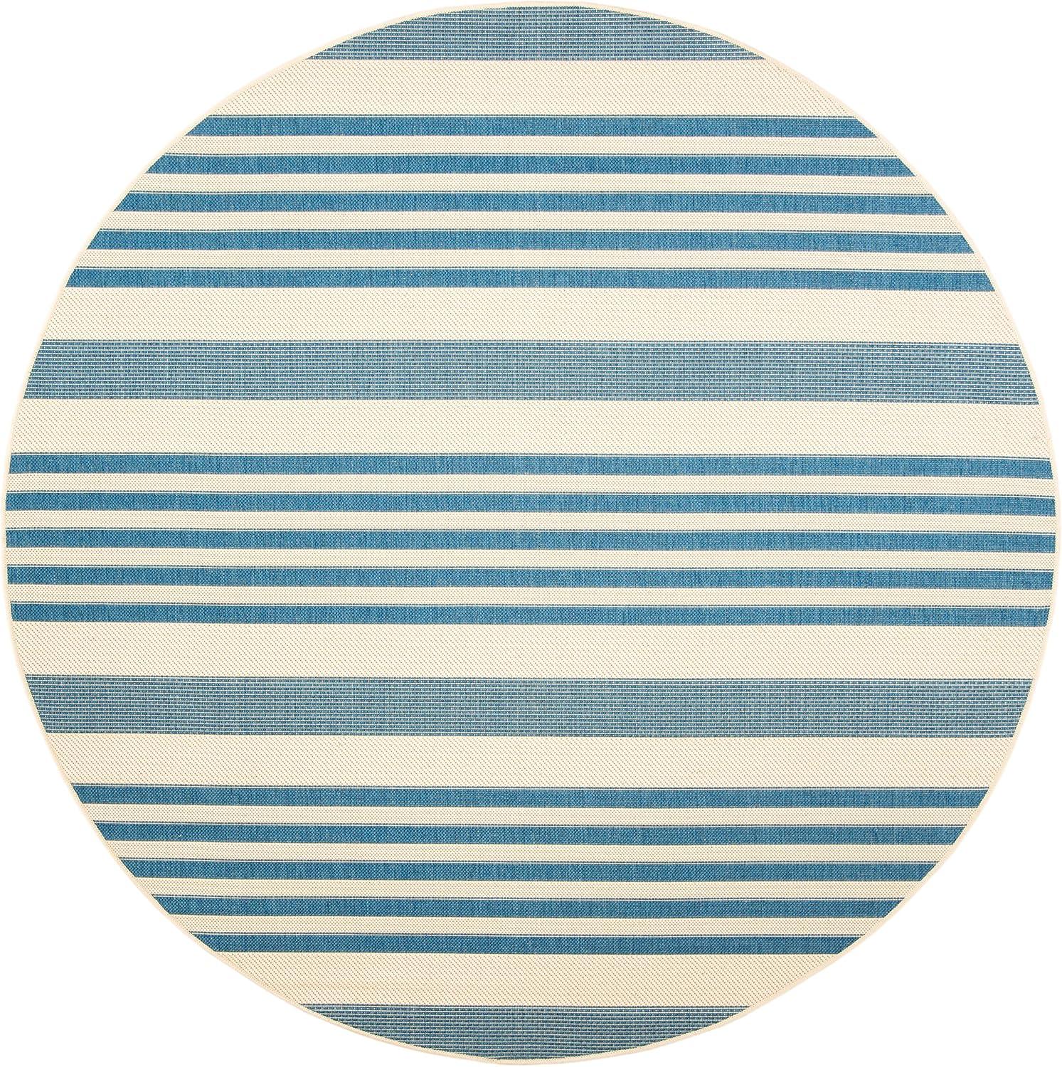 image:imageSAFAVIEH Courtyard Collection 8 x 11 BeigeSweet Pea CY6062 Stripe Indoor Outdoor Waterproof EasyCleaning Patio Backyard Mudroom AreaRugBeigeBlue