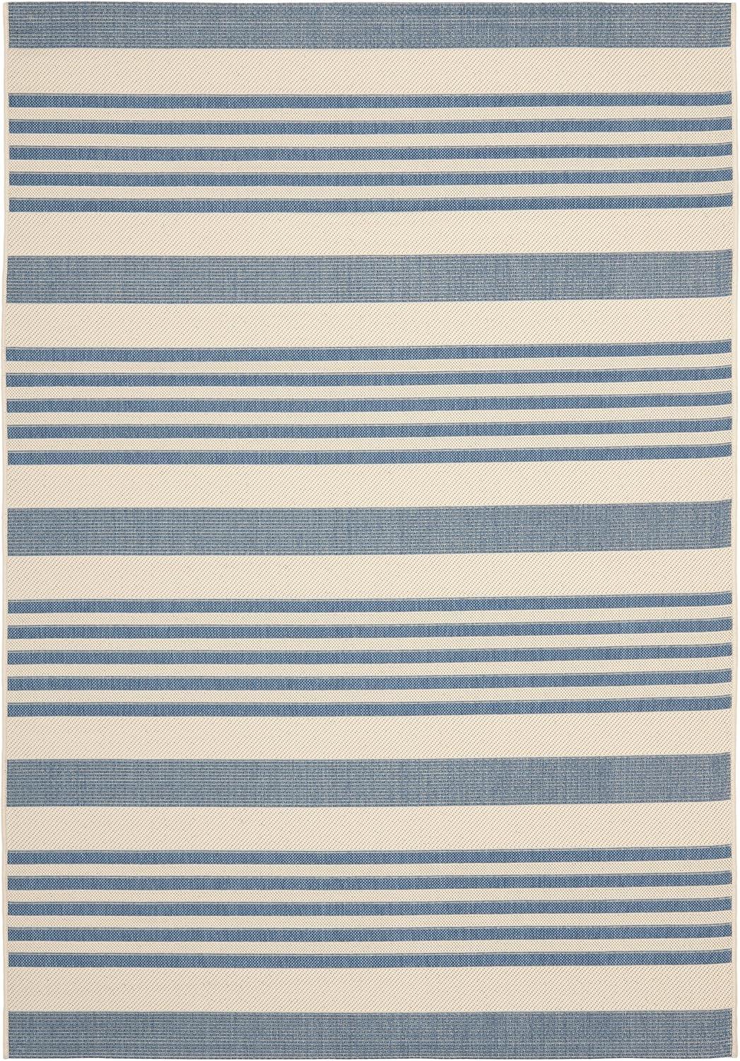image:imageSAFAVIEH Courtyard Collection 8 x 11 BeigeSweet Pea CY6062 Stripe Indoor Outdoor Waterproof EasyCleaning Patio Backyard Mudroom AreaRugBeigeBlue