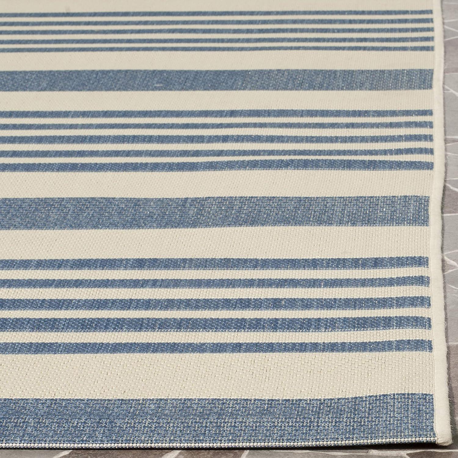 image:imageSAFAVIEH Courtyard Collection 8 x 11 BeigeSweet Pea CY6062 Stripe Indoor Outdoor Waterproof EasyCleaning Patio Backyard Mudroom AreaRugBeigeBlue