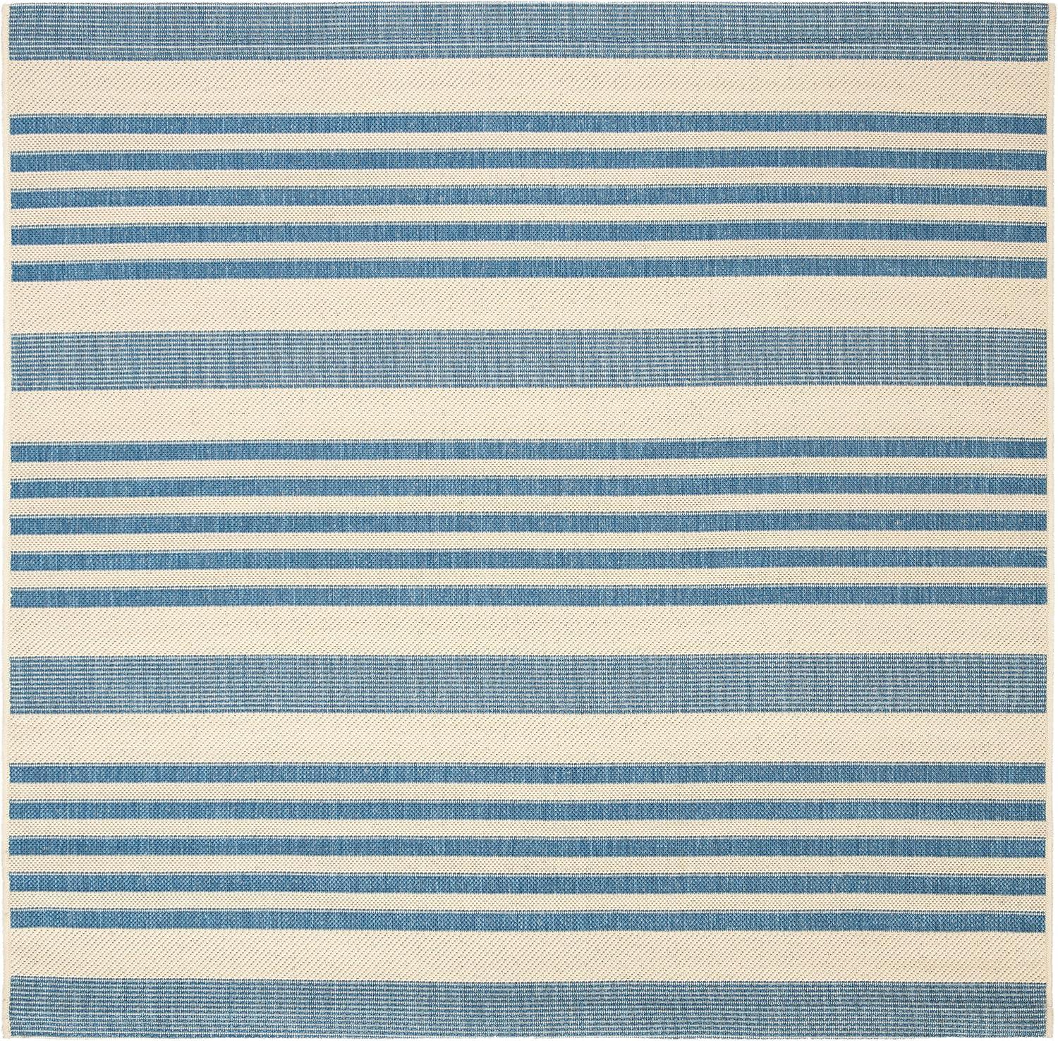 image:imageSAFAVIEH Courtyard Collection 8 x 11 BeigeSweet Pea CY6062 Stripe Indoor Outdoor Waterproof EasyCleaning Patio Backyard Mudroom AreaRugBeigeBlue