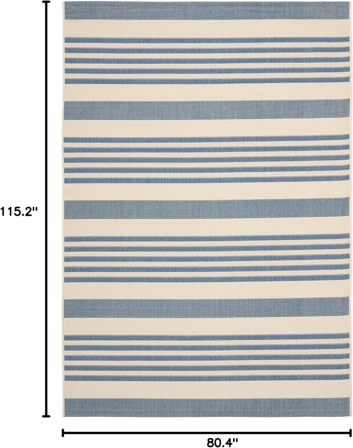 image:imageSAFAVIEH Courtyard Collection 8 x 11 BeigeSweet Pea CY6062 Stripe Indoor Outdoor Waterproof EasyCleaning Patio Backyard Mudroom AreaRugBeigeBlue
