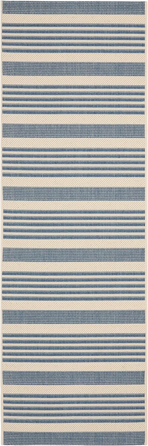 image:imageSAFAVIEH Courtyard Collection 8 x 11 BeigeSweet Pea CY6062 Stripe Indoor Outdoor Waterproof EasyCleaning Patio Backyard Mudroom AreaRugBeigeBlue