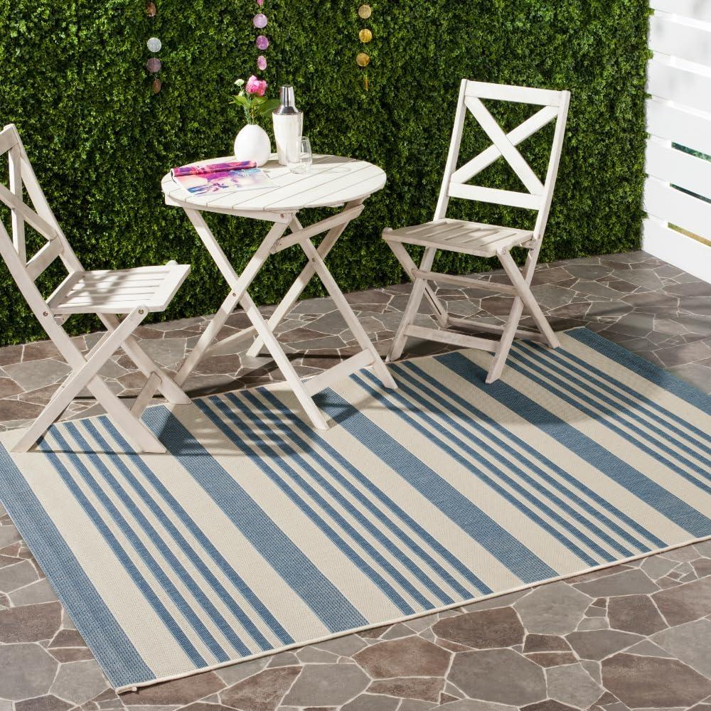 image:imageSAFAVIEH Courtyard Collection 8 x 11 BeigeSweet Pea CY6062 Stripe Indoor Outdoor Waterproof EasyCleaning Patio Backyard Mudroom AreaRugBeigeBlue