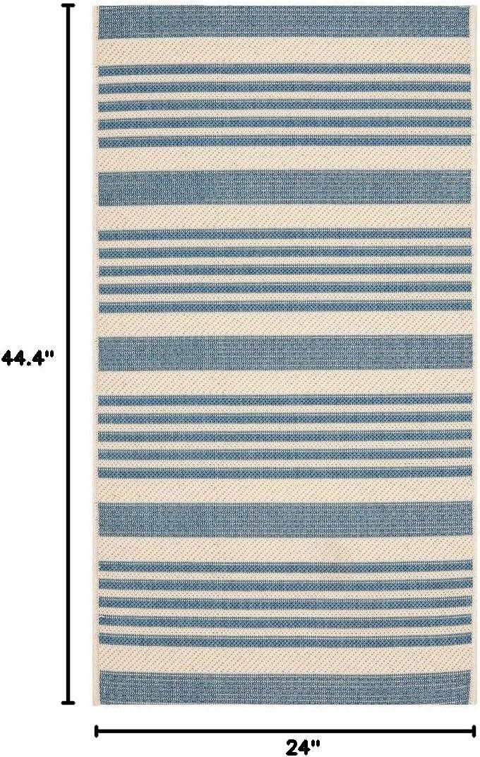 image:imageSAFAVIEH Courtyard Collection 8 x 11 BeigeSweet Pea CY6062 Stripe Indoor Outdoor Waterproof EasyCleaning Patio Backyard Mudroom AreaRugBeigeBlue