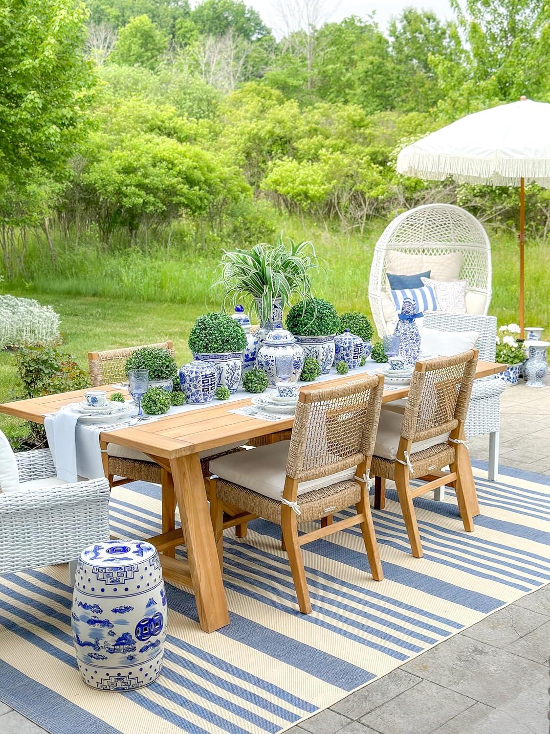 image:imageSAFAVIEH Courtyard Collection 8 x 11 BeigeSweet Pea CY6062 Stripe Indoor Outdoor Waterproof EasyCleaning Patio Backyard Mudroom AreaRugBeigeBlue