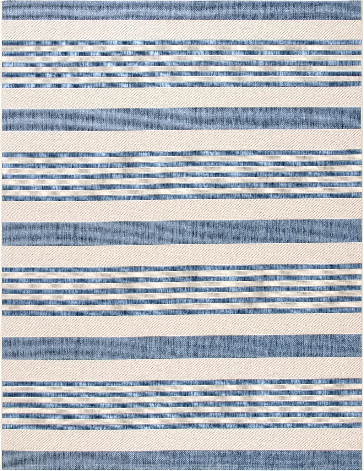 image:imageSAFAVIEH Courtyard Collection 8 x 11 BeigeSweet Pea CY6062 Stripe Indoor Outdoor Waterproof EasyCleaning Patio Backyard Mudroom AreaRugBeigeBlue