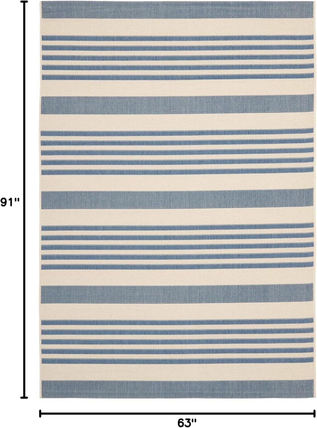 image:imageSAFAVIEH Courtyard Collection 8 x 11 BeigeSweet Pea CY6062 Stripe Indoor Outdoor Waterproof EasyCleaning Patio Backyard Mudroom AreaRugBeigeBlue
