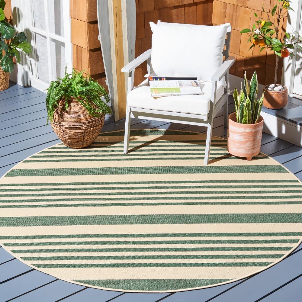 image:imageSAFAVIEH Courtyard Collection 8 x 11 BeigeSweet Pea CY6062 Stripe Indoor Outdoor Waterproof EasyCleaning Patio Backyard Mudroom AreaRugBeigeDark Green