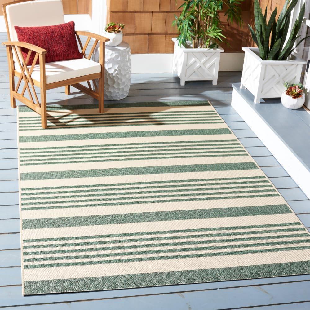 image:imageSAFAVIEH Courtyard Collection 8 x 11 BeigeSweet Pea CY6062 Stripe Indoor Outdoor Waterproof EasyCleaning Patio Backyard Mudroom AreaRugBeigeDark Green