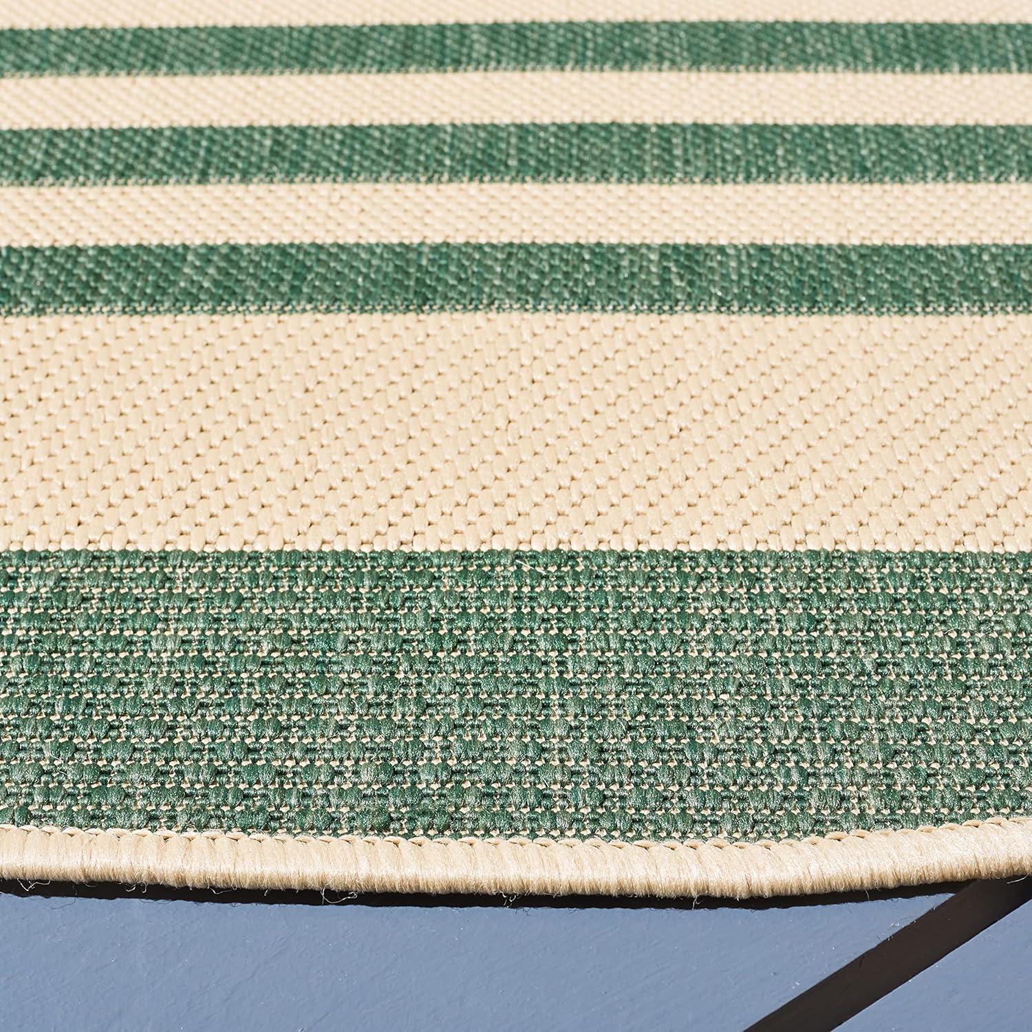 image:imageSAFAVIEH Courtyard Collection 8 x 11 BeigeSweet Pea CY6062 Stripe Indoor Outdoor Waterproof EasyCleaning Patio Backyard Mudroom AreaRugBeigeDark Green