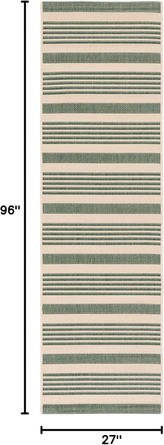 image:imageSAFAVIEH Courtyard Collection 8 x 11 BeigeSweet Pea CY6062 Stripe Indoor Outdoor Waterproof EasyCleaning Patio Backyard Mudroom AreaRugBeigeDark Green