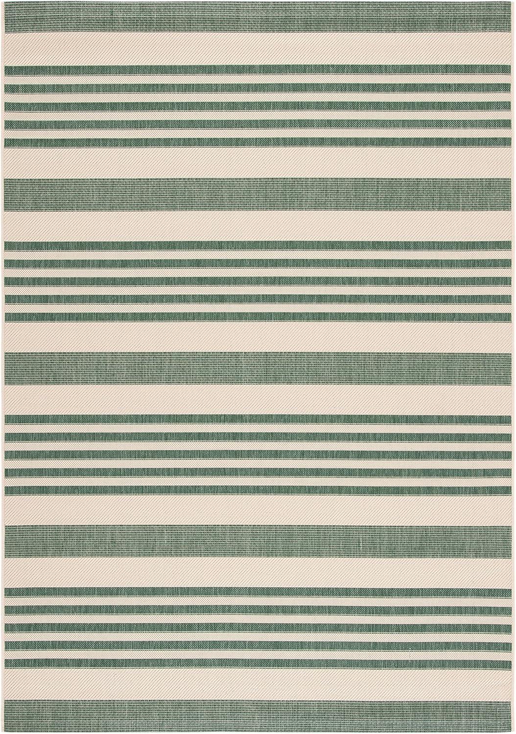 image:imageSAFAVIEH Courtyard Collection 8 x 11 BeigeSweet Pea CY6062 Stripe Indoor Outdoor Waterproof EasyCleaning Patio Backyard Mudroom AreaRugBeigeDark Green