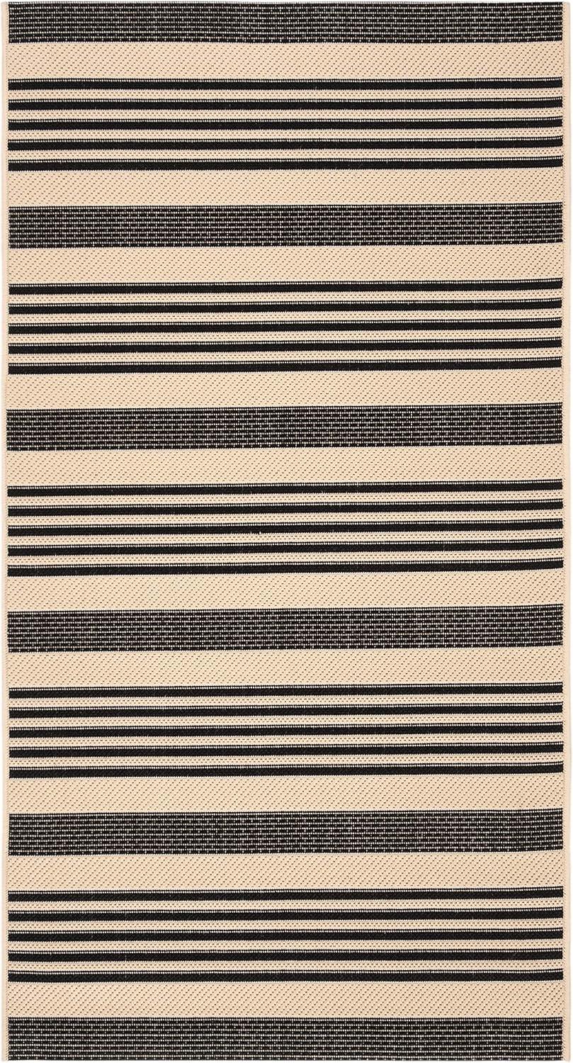 image:imageSAFAVIEH Courtyard Collection 8 x 11 BeigeSweet Pea CY6062 Stripe Indoor Outdoor Waterproof EasyCleaning Patio Backyard Mudroom AreaRugBlackBone