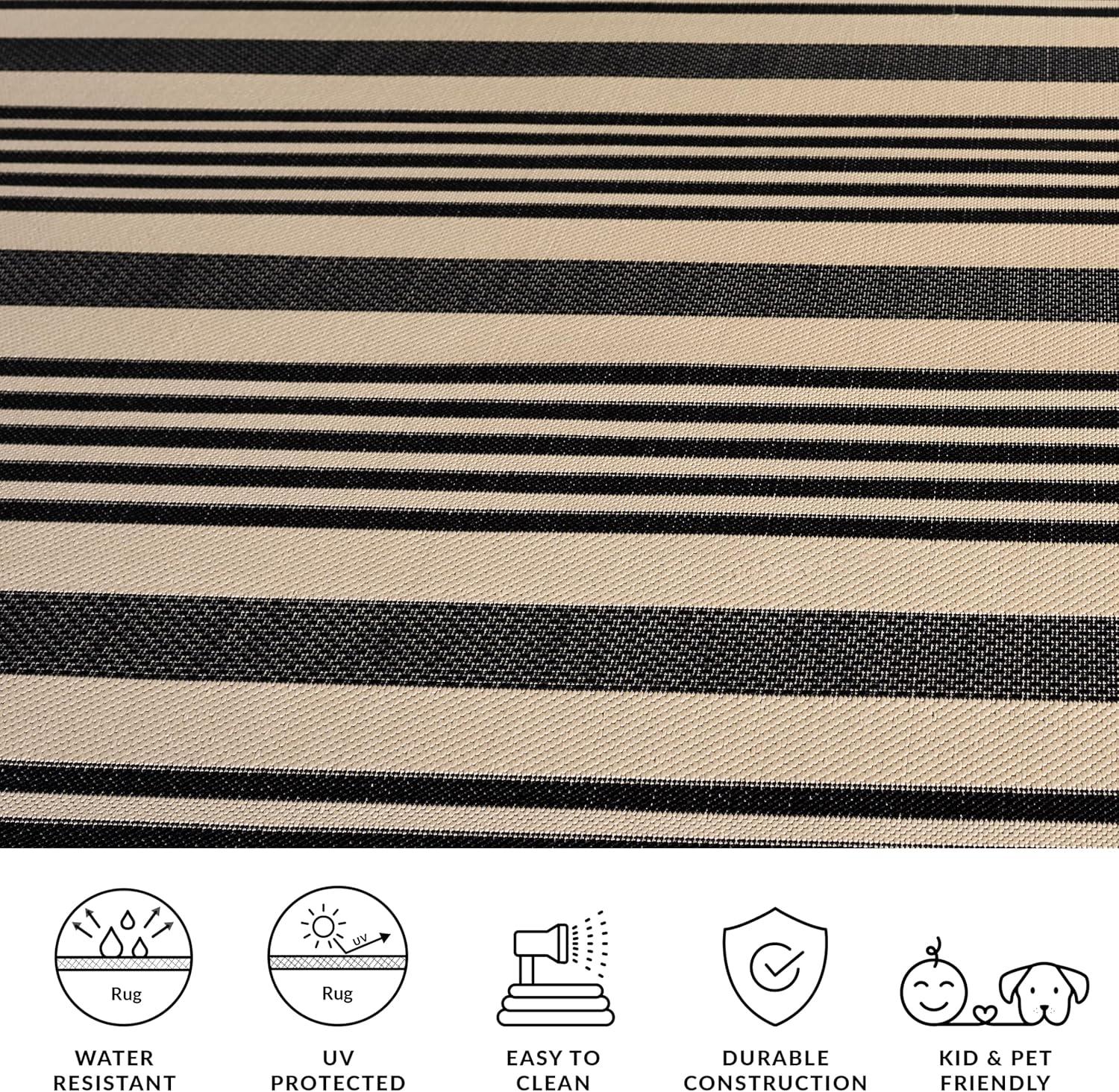 image:imageSAFAVIEH Courtyard Collection 8 x 11 BeigeSweet Pea CY6062 Stripe Indoor Outdoor Waterproof EasyCleaning Patio Backyard Mudroom AreaRugBlackBone