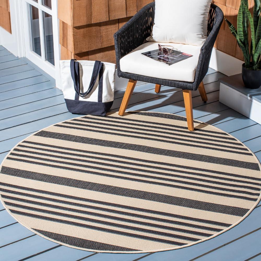 image:imageSAFAVIEH Courtyard Collection 8 x 11 BeigeSweet Pea CY6062 Stripe Indoor Outdoor Waterproof EasyCleaning Patio Backyard Mudroom AreaRugBlackBone