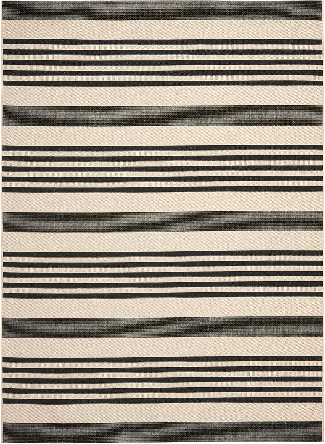 image:imageSAFAVIEH Courtyard Collection 8 x 11 BeigeSweet Pea CY6062 Stripe Indoor Outdoor Waterproof EasyCleaning Patio Backyard Mudroom AreaRugBlackBone