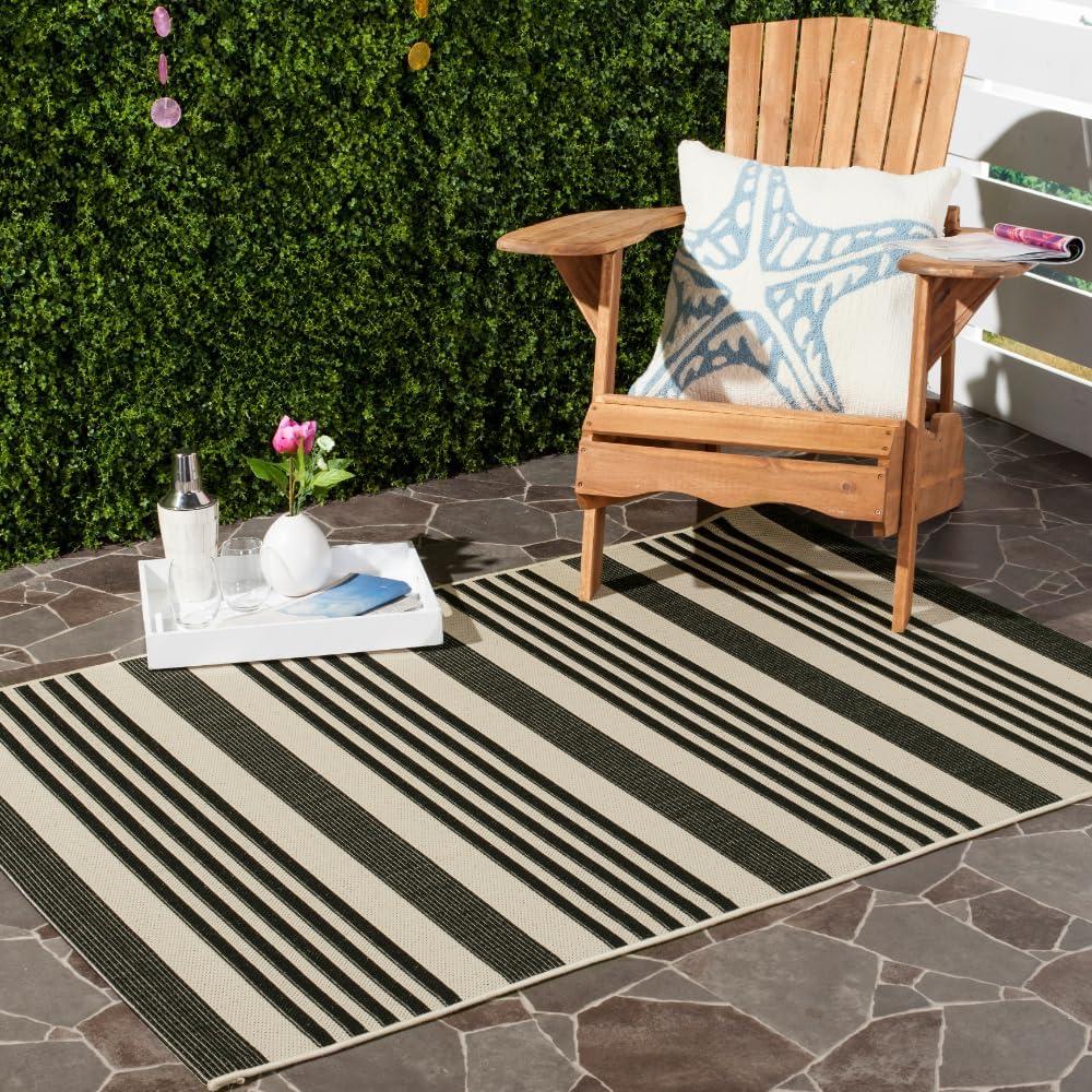 image:imageSAFAVIEH Courtyard Collection 8 x 11 BeigeSweet Pea CY6062 Stripe Indoor Outdoor Waterproof EasyCleaning Patio Backyard Mudroom AreaRugBlackBone