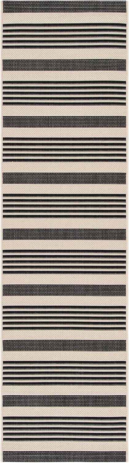 image:imageSAFAVIEH Courtyard Collection 8 x 11 BeigeSweet Pea CY6062 Stripe Indoor Outdoor Waterproof EasyCleaning Patio Backyard Mudroom AreaRugBlackBone