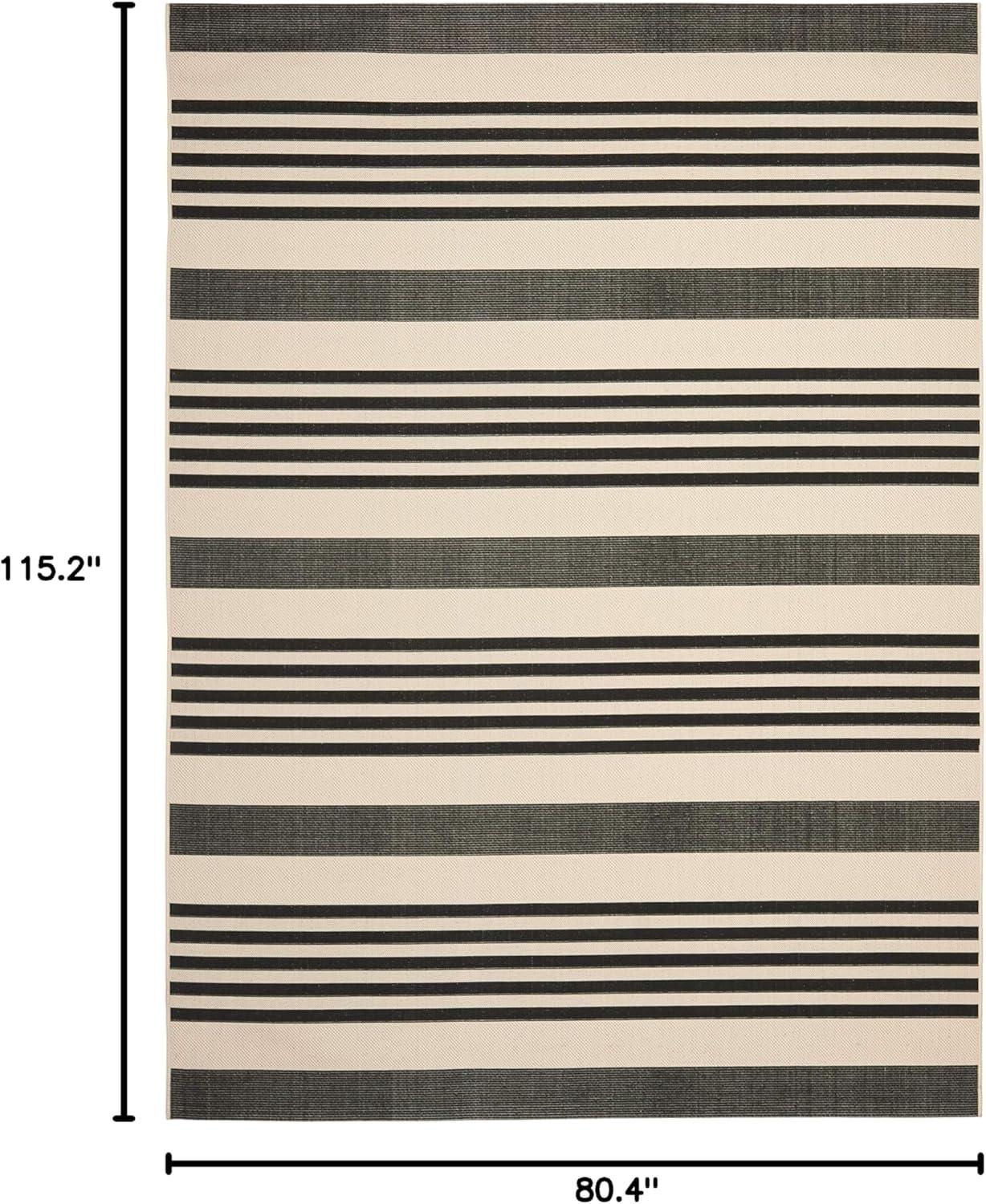 image:imageSAFAVIEH Courtyard Collection 8 x 11 BeigeSweet Pea CY6062 Stripe Indoor Outdoor Waterproof EasyCleaning Patio Backyard Mudroom AreaRugBlackBone