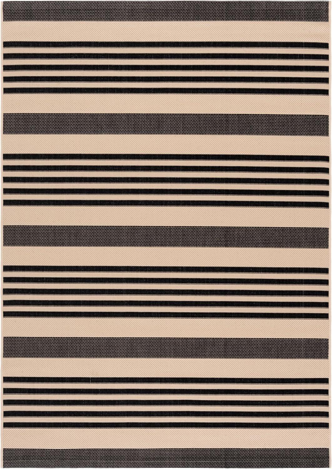 image:imageSAFAVIEH Courtyard Collection 8 x 11 BeigeSweet Pea CY6062 Stripe Indoor Outdoor Waterproof EasyCleaning Patio Backyard Mudroom AreaRugBlackBone